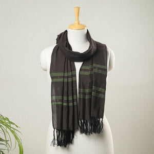Black - Tangaliya Work Handwoven Cotton Stole with Tassels