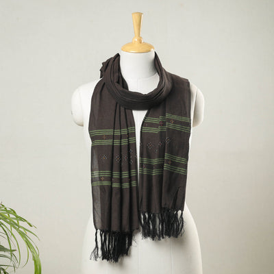 Black - Tangaliya Work Handwoven Cotton Stole with Tassels