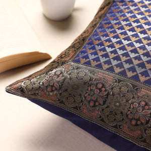 Blue - Banarasi Handwoven Silk Zari Cushion Cover (16 x 16 in)