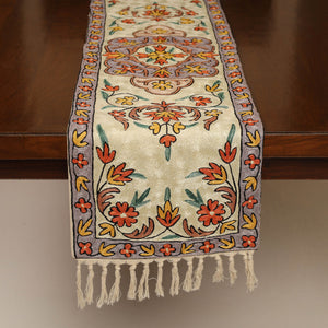 Beige - Kashmiri Crewel Hand Embroidery Table Runner 10
