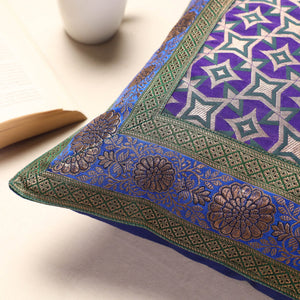 Blue - Banarasi Handwoven Silk Zari Cushion Cover (16 x 16 in)
