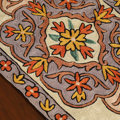 Beige - Kashmiri Crewel Hand Embroidery Table Runner 10