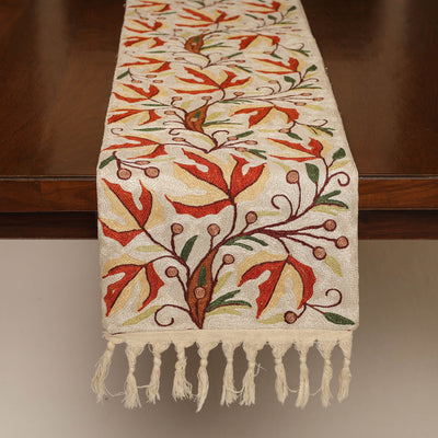 Beige - Kashmiri Crewel Hand Embroidery Table Runner 11