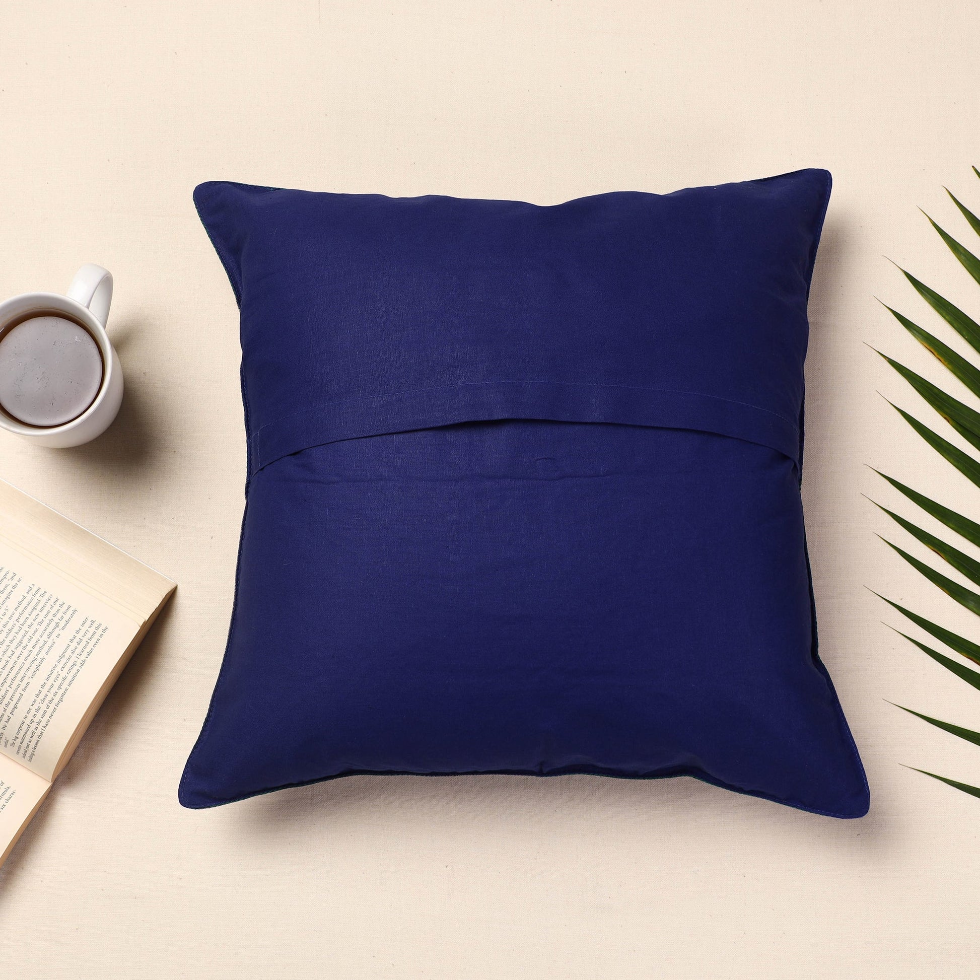Blue - Banarasi Handwoven Silk Zari Cushion Cover (16 x 16 in)