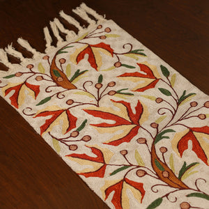 Beige - Kashmiri Crewel Hand Embroidery Table Runner 11
