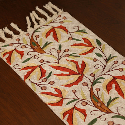 Beige - Kashmiri Crewel Hand Embroidery Table Runner 11