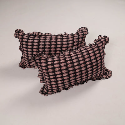 Black - Set of 2 Handcrafted Cotton Frill Pillow Covers 02