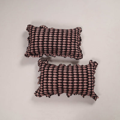 Black - Set of 2 Handcrafted Cotton Frill Pillow Covers 02