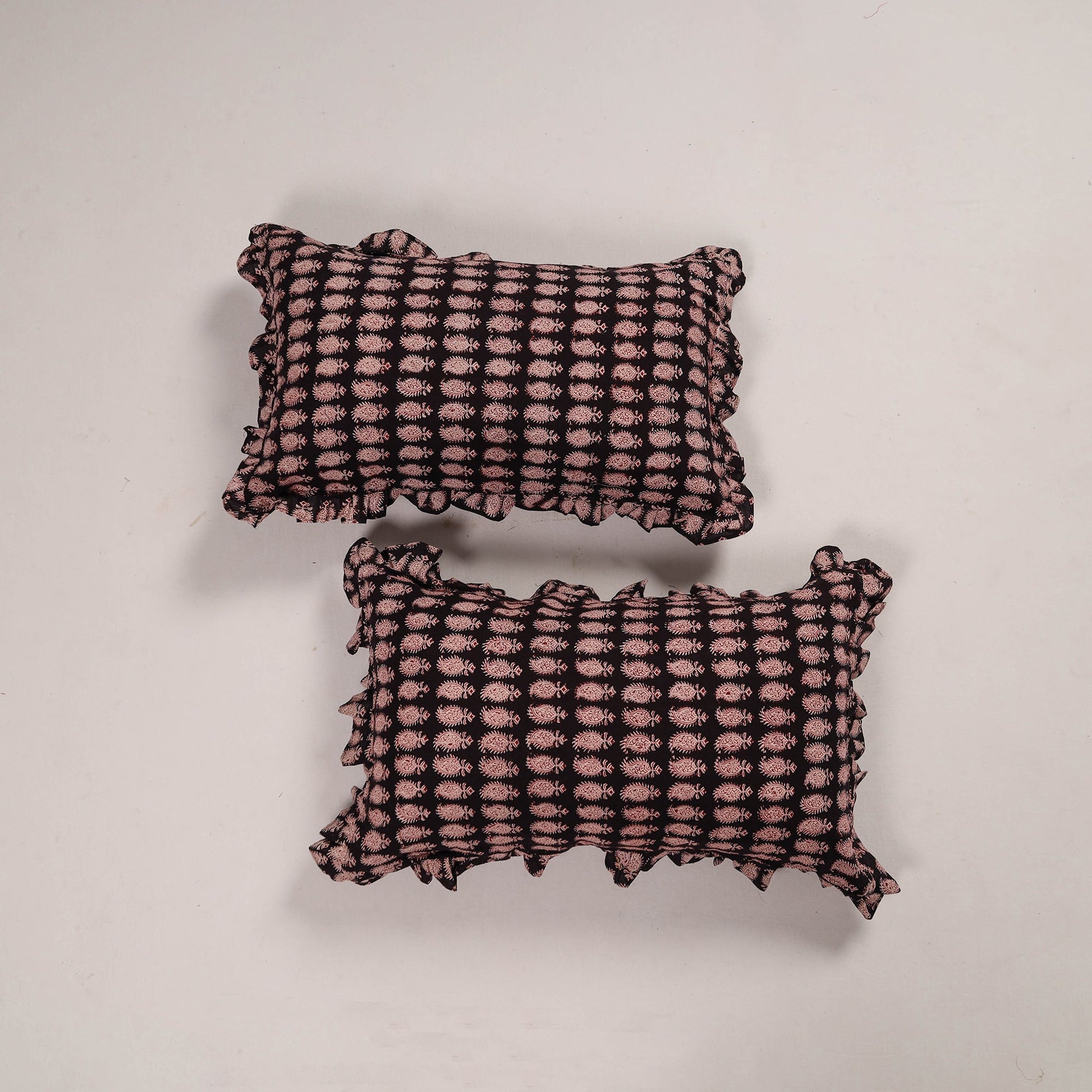 Black - Set of 2 Handcrafted Cotton Frill Pillow Covers 02