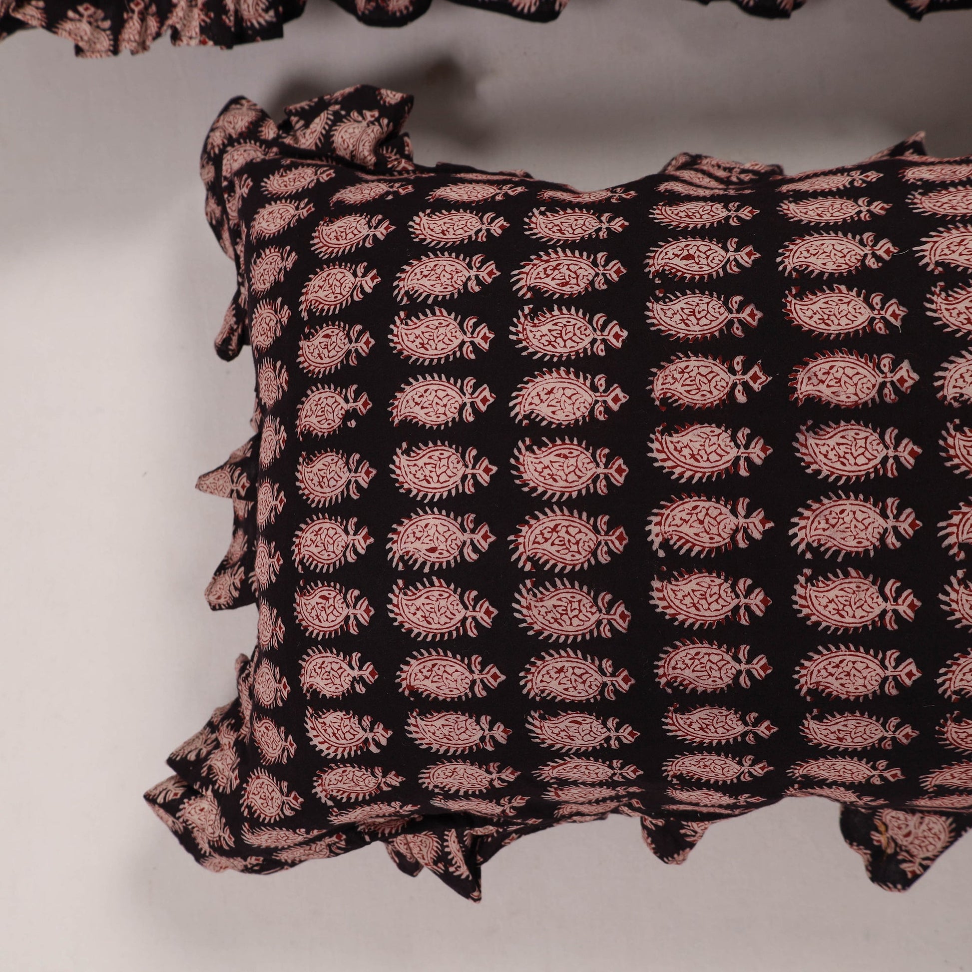 Black - Set of 2 Handcrafted Cotton Frill Pillow Covers 02