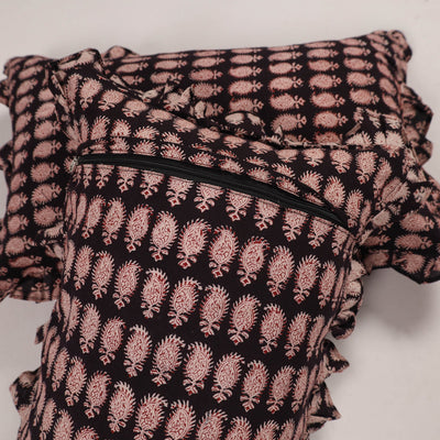 Black - Set of 2 Handcrafted Cotton Frill Pillow Covers 02