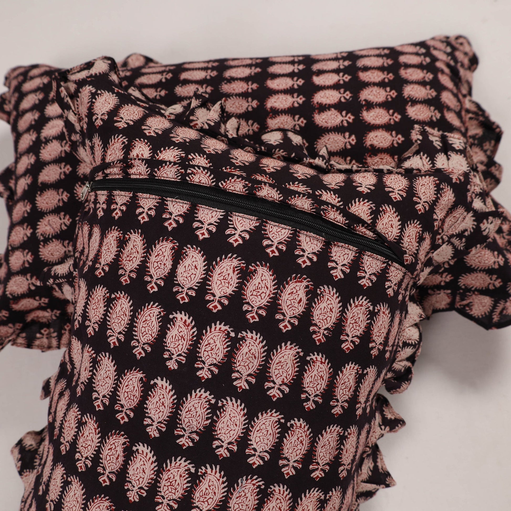 Black - Set of 2 Handcrafted Cotton Frill Pillow Covers 02
