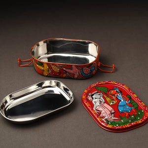 Bengal Patua Handpainted Stainless Steel Rectangle Lunch Box (6 x 4 in)