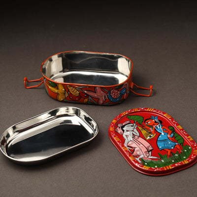 Bengal Patua Handpainted Stainless Steel Rectangle Lunch Box (6 x 4 in)