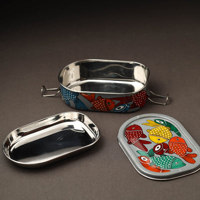 Bengal Patua Handpainted Stainless Steel Rectangle Lunch Box (6 x 4 in)