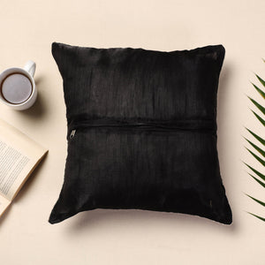 Black - Banarasi Handwoven Silk Zari Cushion Cover (16 x 16 in)