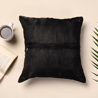 Black - Banarasi Handwoven Silk Zari Cushion Cover (16 x 16 in)