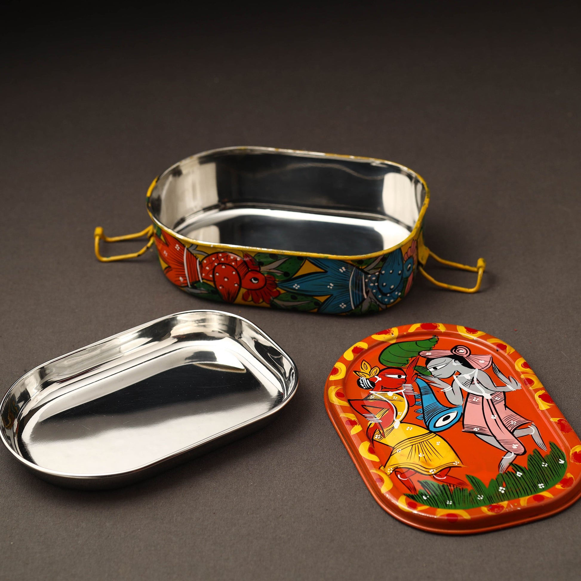 Bengal Patua Handpainted Stainless Steel Rectangle Lunch Box (6 x 4 in)