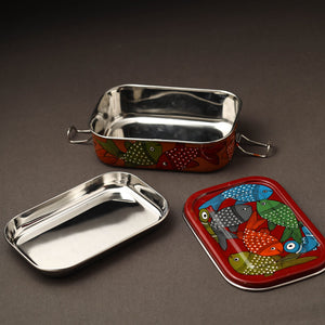 Bengal Patua Handpainted Stainless Steel Rectangle Lunch Box (6 x 4 in)