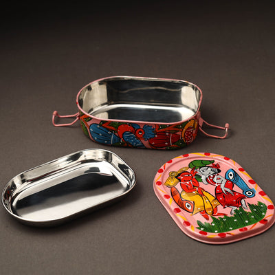 Bengal Patua Handpainted Stainless Steel Rectangle Lunch Box (6 x 4 in)