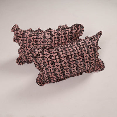 Black - Set of 2 Handcrafted Cotton Frill Pillow Covers 11