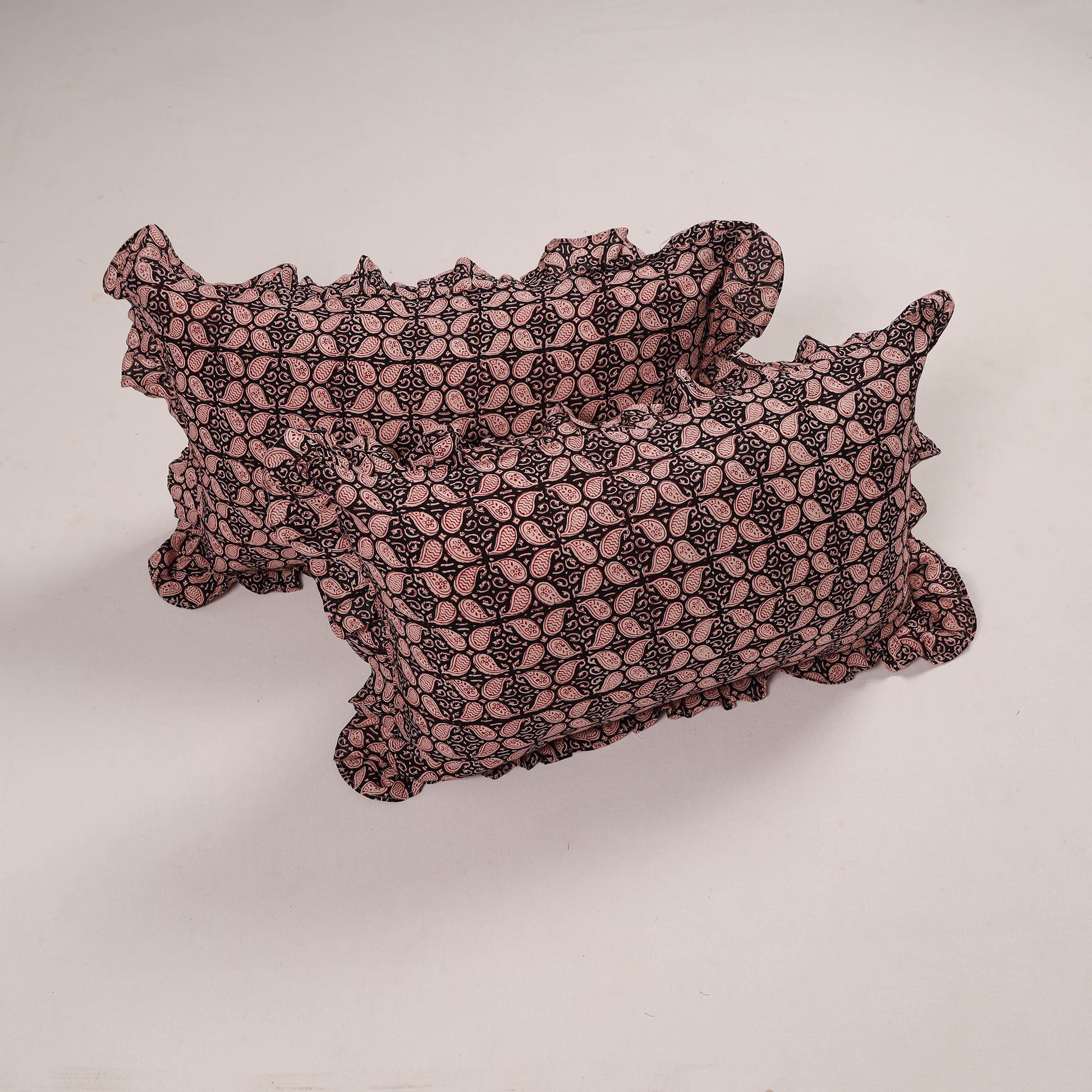 Black - Set of 2 Handcrafted Cotton Frill Pillow Covers 11