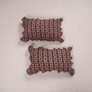 Black - Set of 2 Handcrafted Cotton Frill Pillow Covers 11