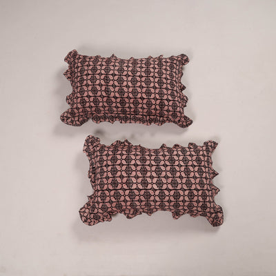 Black - Set of 2 Handcrafted Cotton Frill Pillow Covers 11