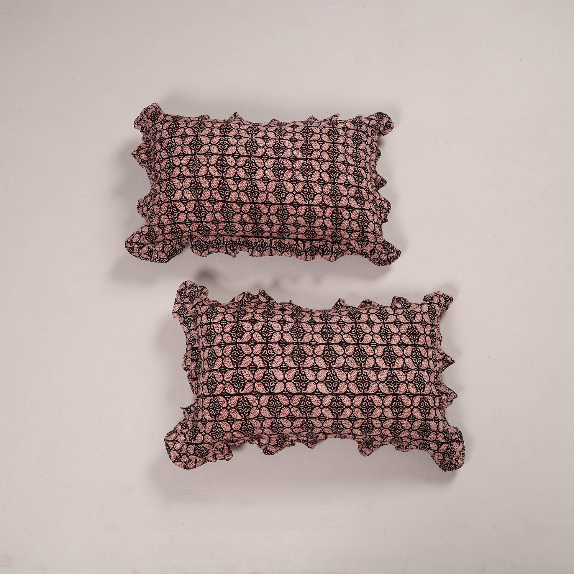 Black - Set of 2 Handcrafted Cotton Frill Pillow Covers 11