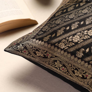 Black - Banarasi Handwoven Silk Zari Cushion Cover (16 x 16 in)
