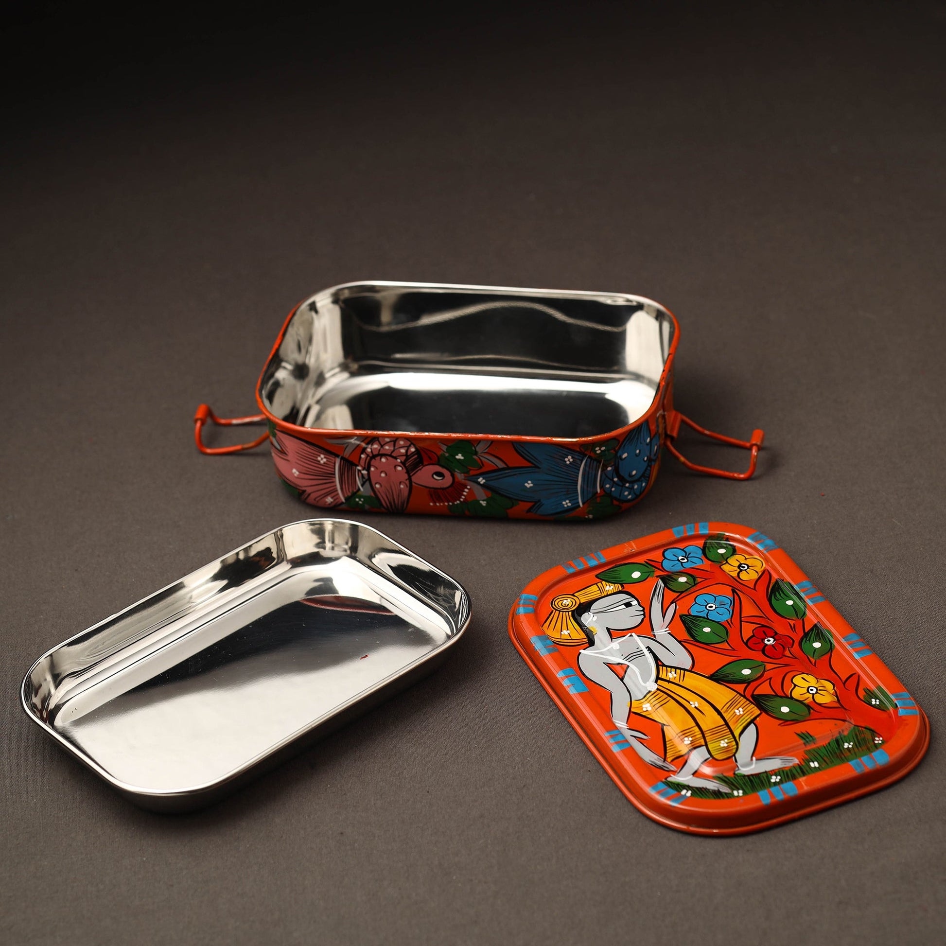 Bengal Patua Handpainted Stainless Steel Lunch Box (6 x 4 in)