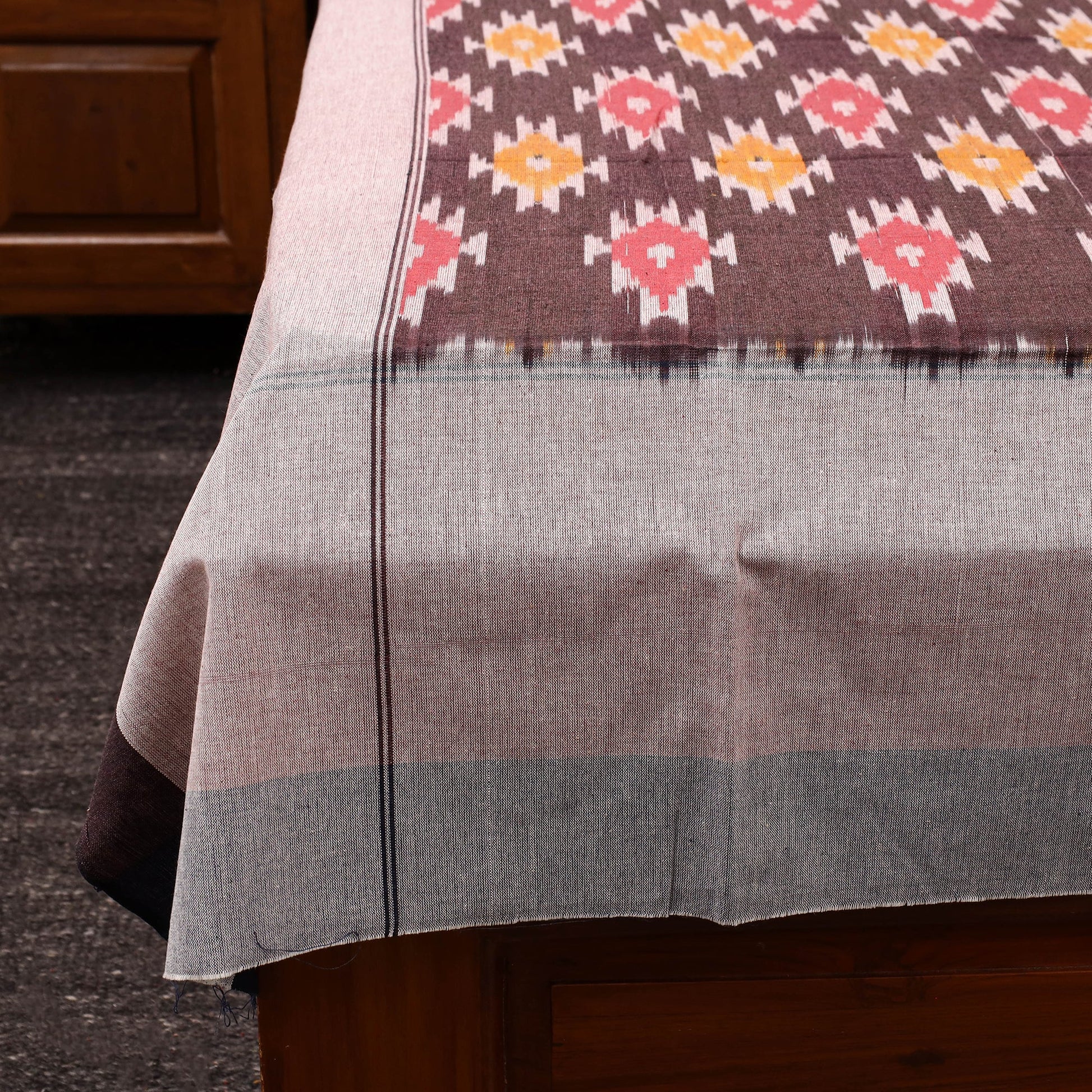 Brown - Cotton Pochampally Ikat Bedsheet 35