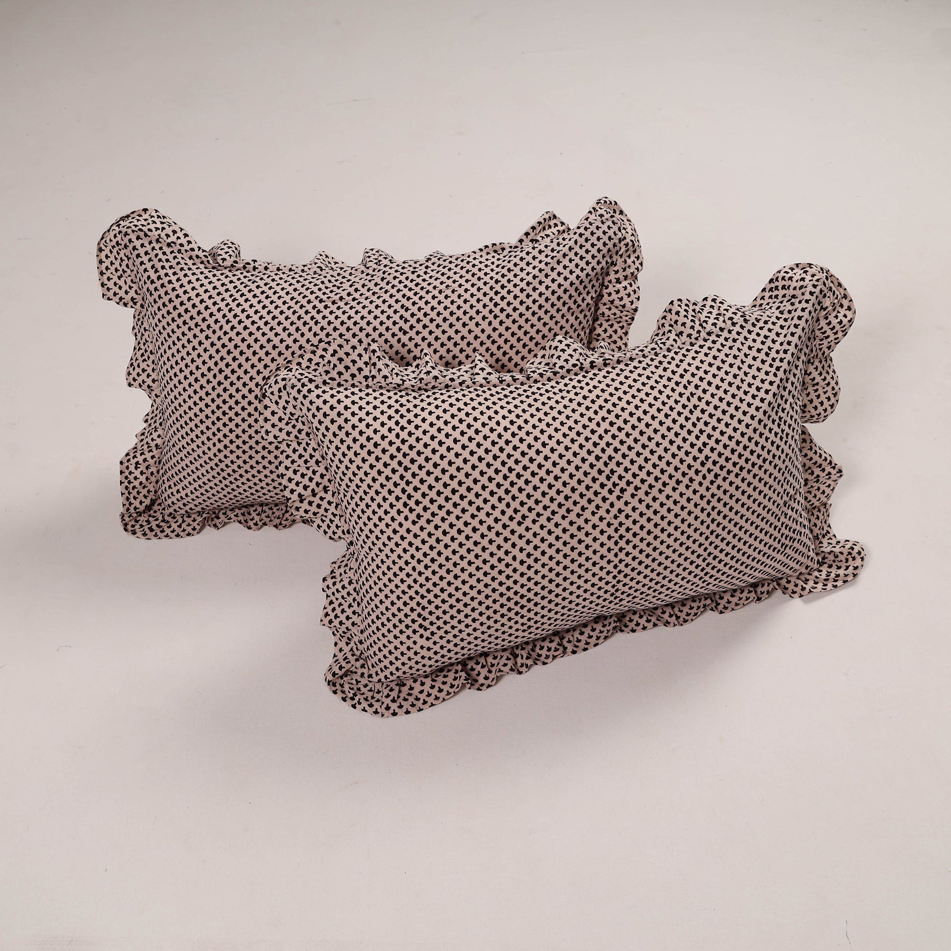 Beige - Set of 2 Handcrafted Cotton Frill Pillow Covers 19