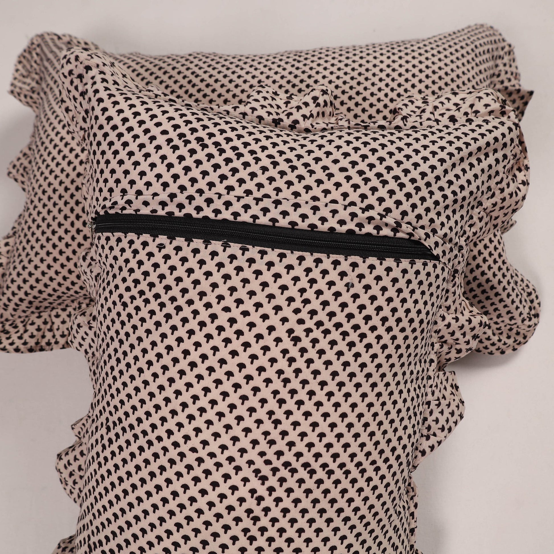 Beige - Set of 2 Handcrafted Cotton Frill Pillow Covers 19