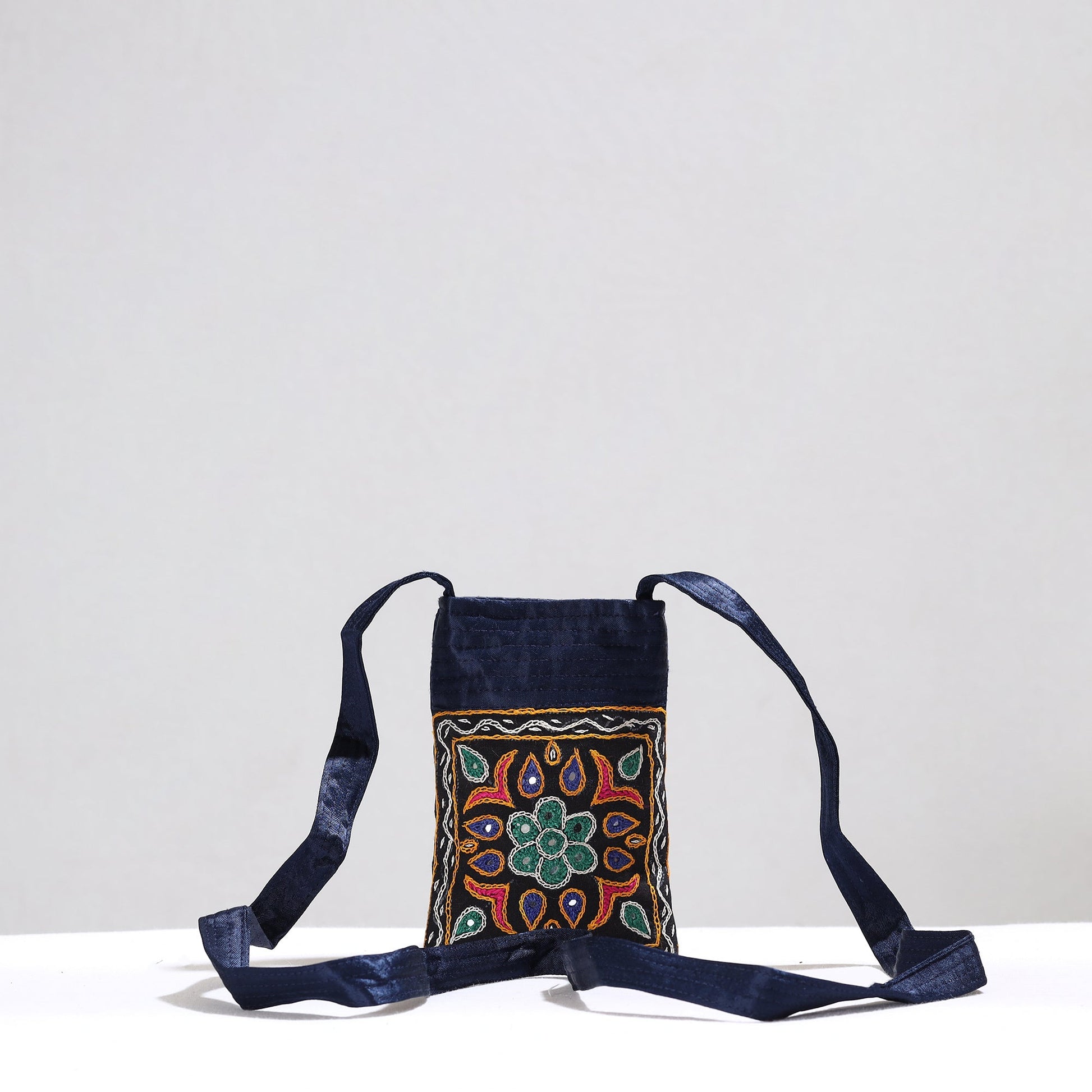 Black - Kutch Pakko Hand Embroidery Mirror Work Mashru Silk Sling Bag 86