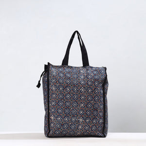 Black - Handmade Ajrakh Block Printed Cotton Shopping Bag 01