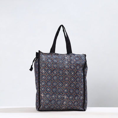 Black - Handmade Ajrakh Block Printed Cotton Shopping Bag 01