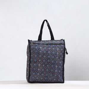 Black - Handmade Ajrakh Block Printed Cotton Shopping Bag 01