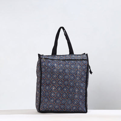Black - Handmade Ajrakh Block Printed Cotton Shopping Bag 01