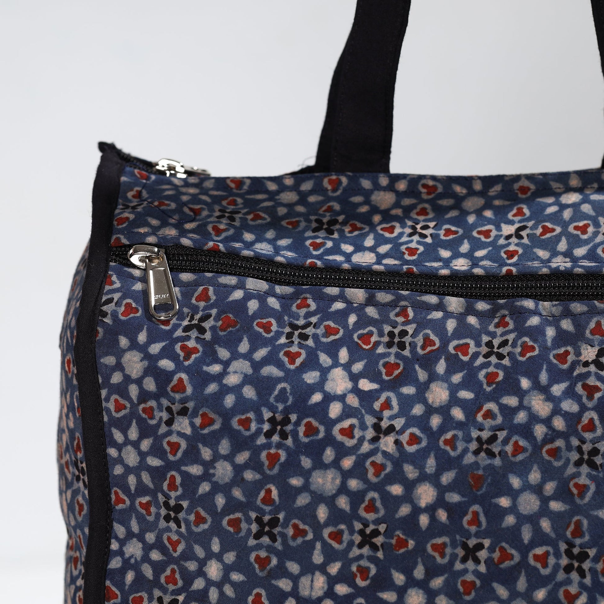 Black - Handmade Ajrakh Block Printed Cotton Shopping Bag 01