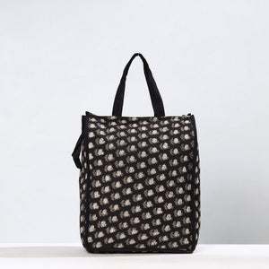 Black - Handmade Bagru Block Printed Cotton Shopping Bag 03