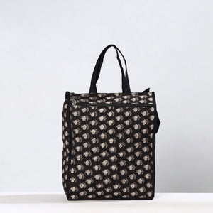 Black - Handmade Bagru Block Printed Cotton Shopping Bag 03