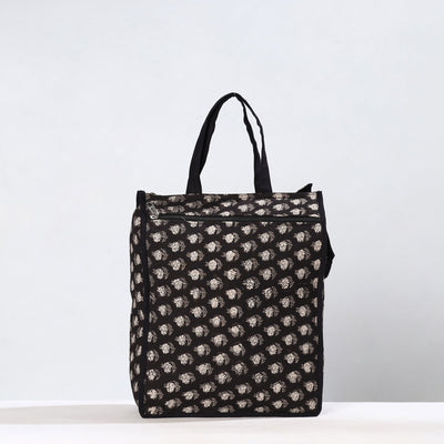 Black - Handmade Bagru Block Printed Cotton Shopping Bag 03