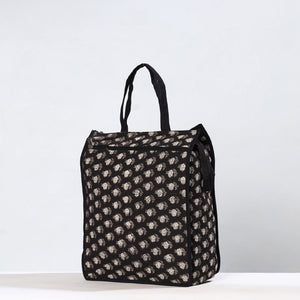 Black - Handmade Bagru Block Printed Cotton Shopping Bag 03