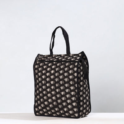 Black - Handmade Bagru Block Printed Cotton Shopping Bag 03