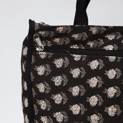 Black - Handmade Bagru Block Printed Cotton Shopping Bag 03