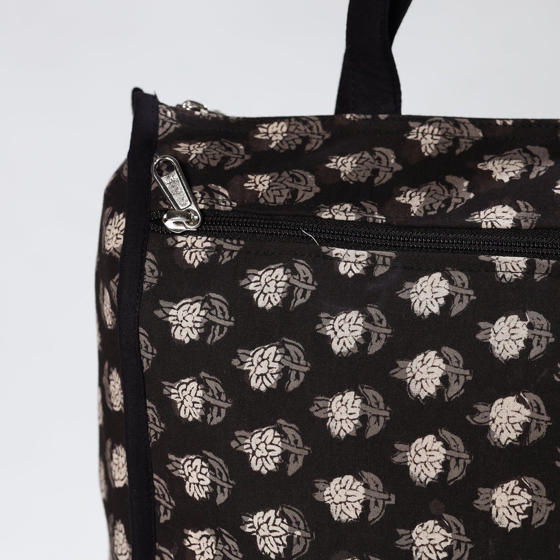 Black - Handmade Bagru Block Printed Cotton Shopping Bag 03