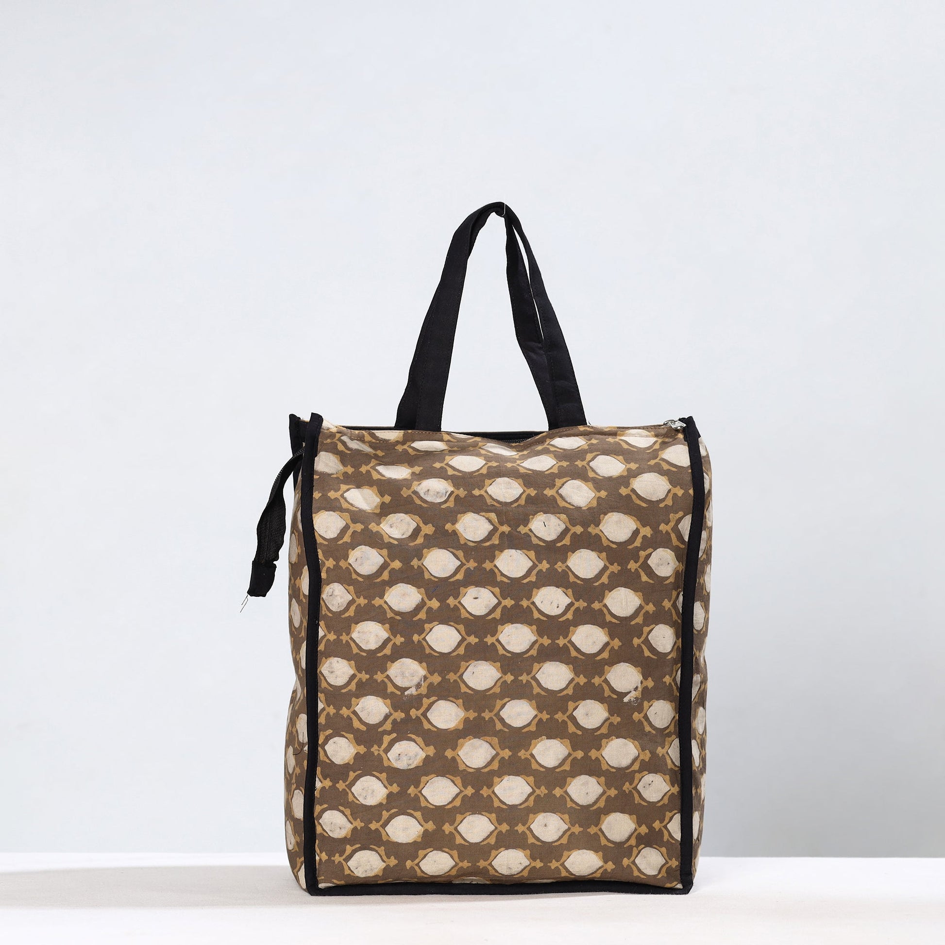 Brown - Handmade Akola Block Printed Cotton Shopping Bag 04