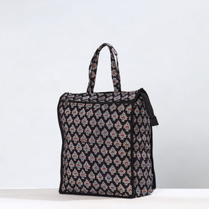 Black - Handmade Ajrakh Block Printed Cotton Shopping Bag 06