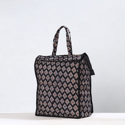 Black - Handmade Ajrakh Block Printed Cotton Shopping Bag 06